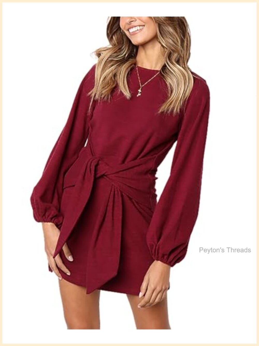 Lantern Long Sleeve Mini Dress Crewneck Belted Casual Party